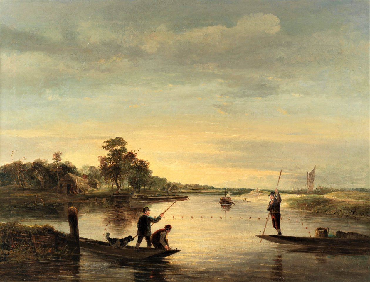 Una vista sulle broads con uomini che pescano dai punts da George Vincent