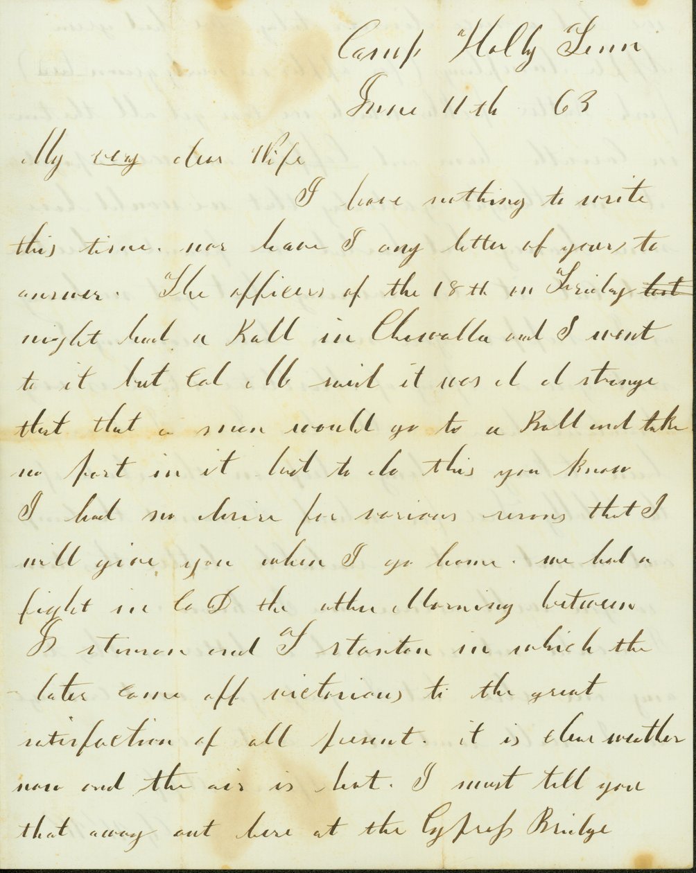 Lettera da George Wyckoff, Campo Holly, Tennessee, a Josephine, 11 giugno 1863 da George W. Wyckoff
