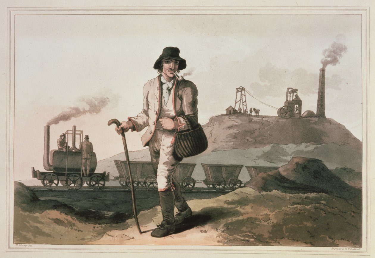 Locomotiva Blenkinsop alla miniera di Middleton vicino a Leeds, inciso da Robert e Daniel Havell, 1814 da George Walker