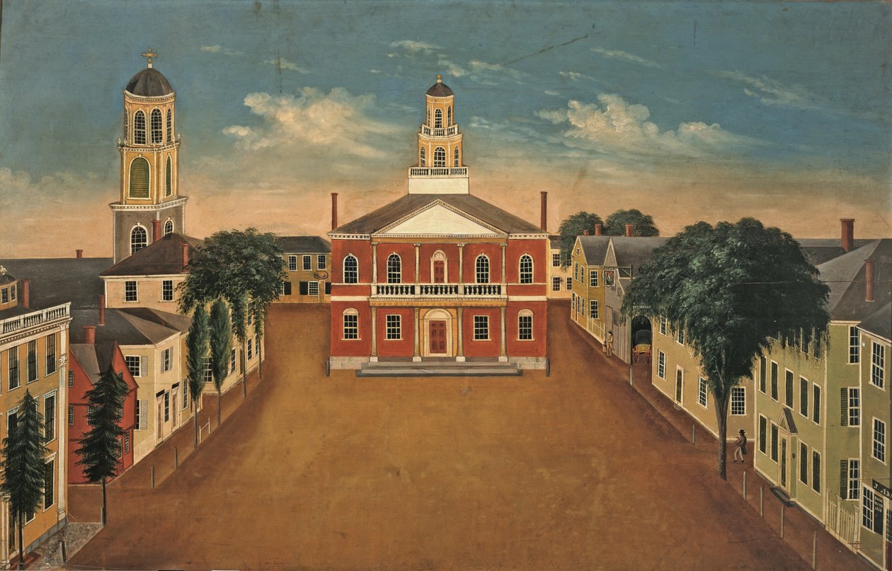 Cartellone raffigurante una veduta di Court House Square, Salem da George Washington Felt