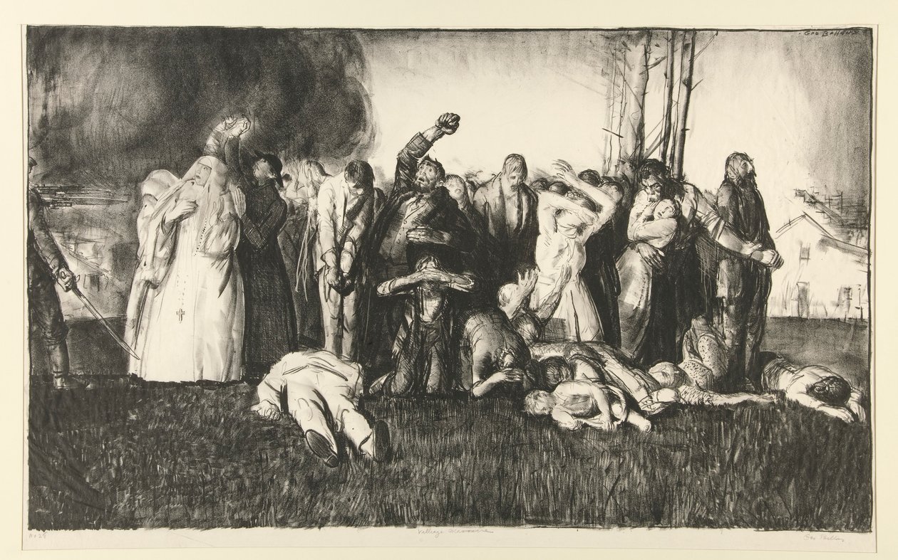 Massacro del Villaggio o Massacro a Dinant, dalla serie GUERRA da George Wesley Bellows