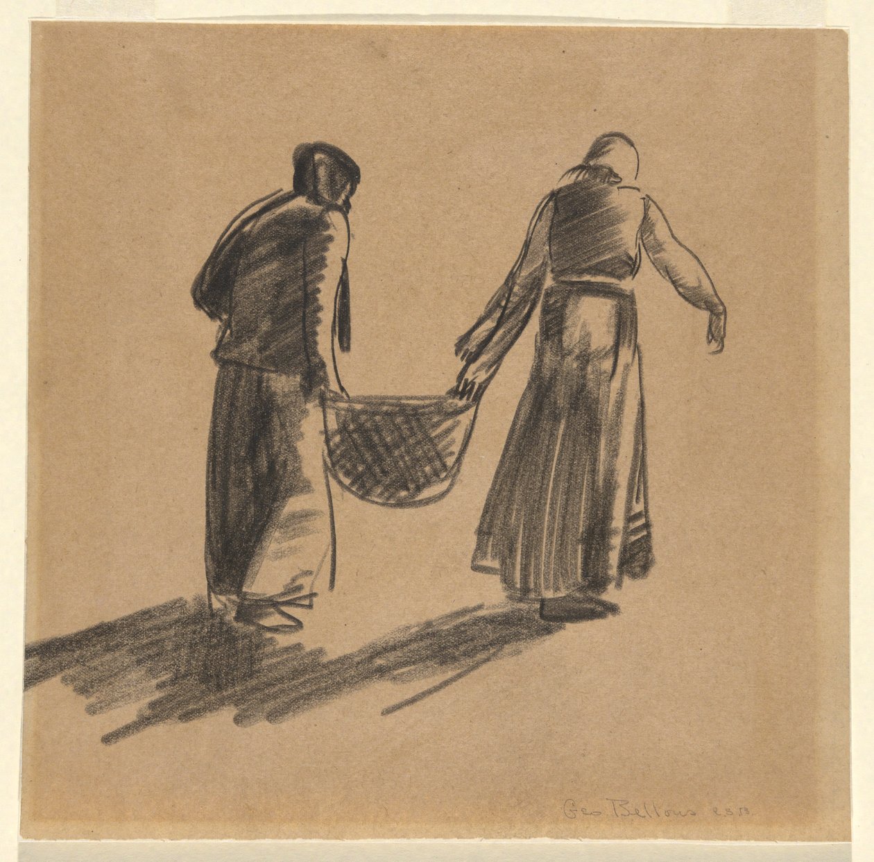 Donna con Cesto, e foglio di copertura con istruzioni di stampa da George Wesley Bellows