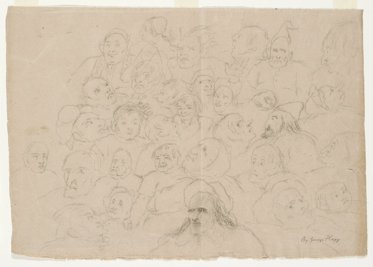 Senza titolo - Numerosi schizzi di ritratti, disegnati approssimativamente, di uomini, donne e bambini da George Whiting Flagg