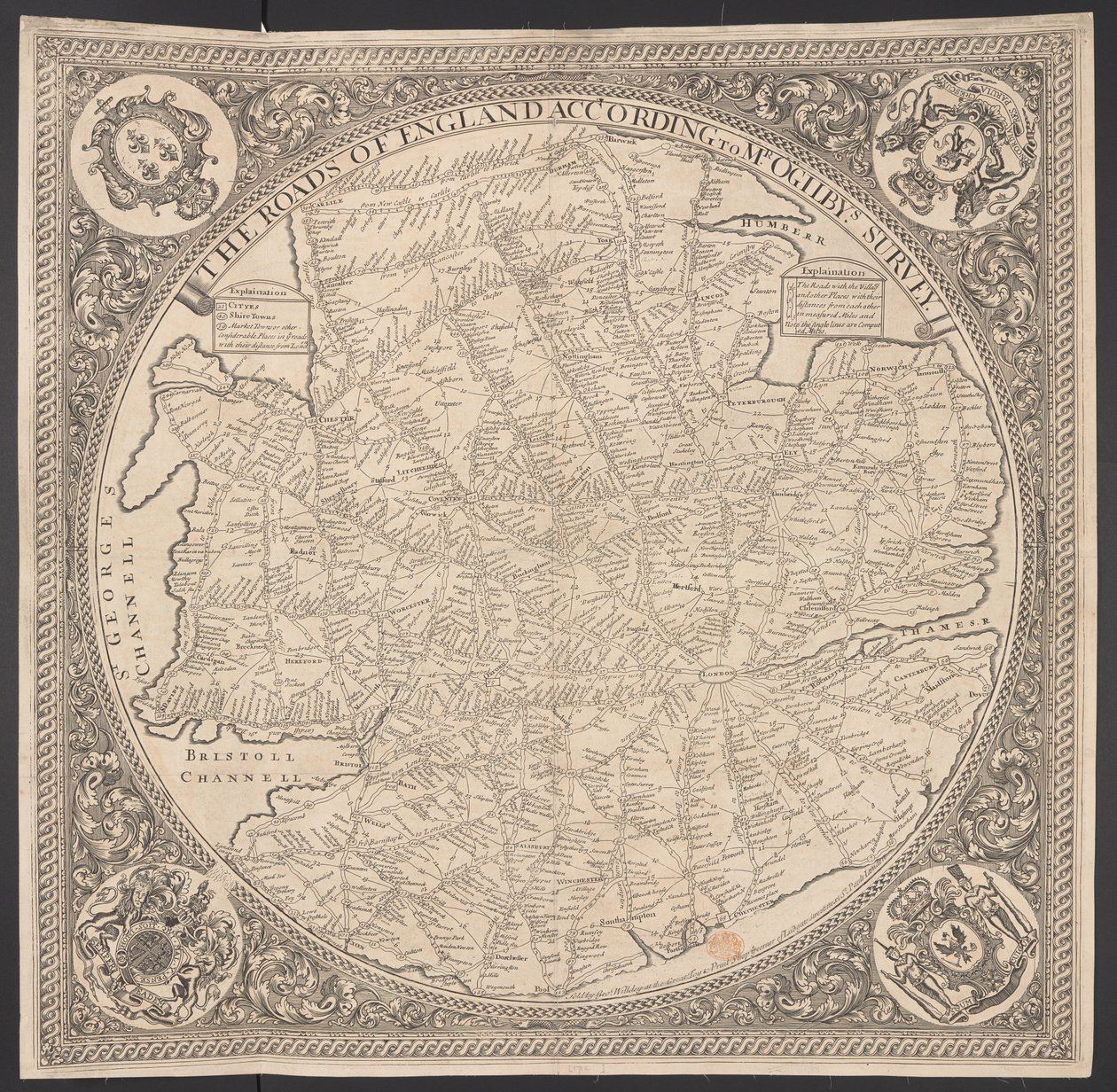 Mappa delle strade postali nei dintorni di Londra da George Willdey