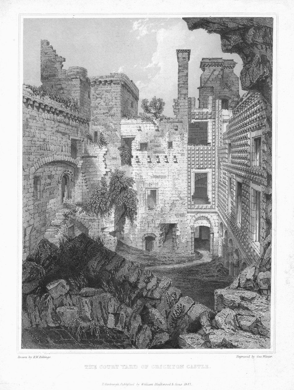 Il cortile del castello di Crichton da George Winter