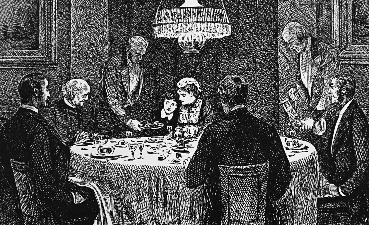 Una famiglia di classe superiore a tavola da George du Maurier