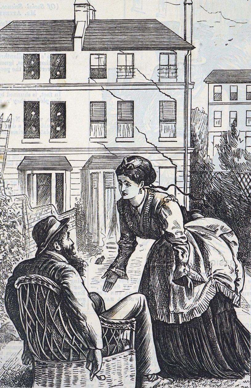 Cartone animato che commenta la rapida espansione urbana e la costruzione frettolosa da George du Maurier
