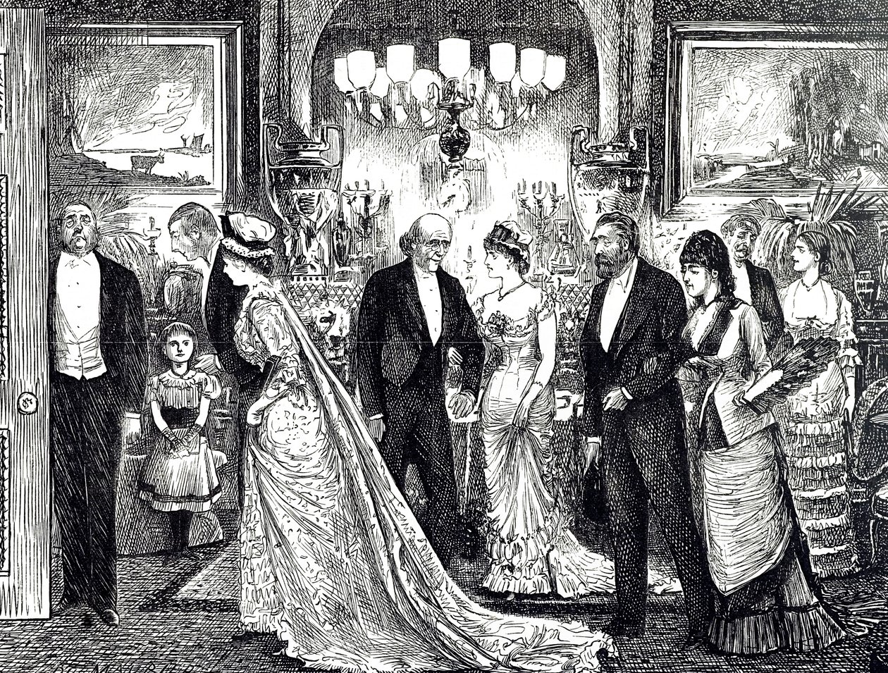 Fumetto che raffigura una serata elegante in una casa vittoriana da George du Maurier
