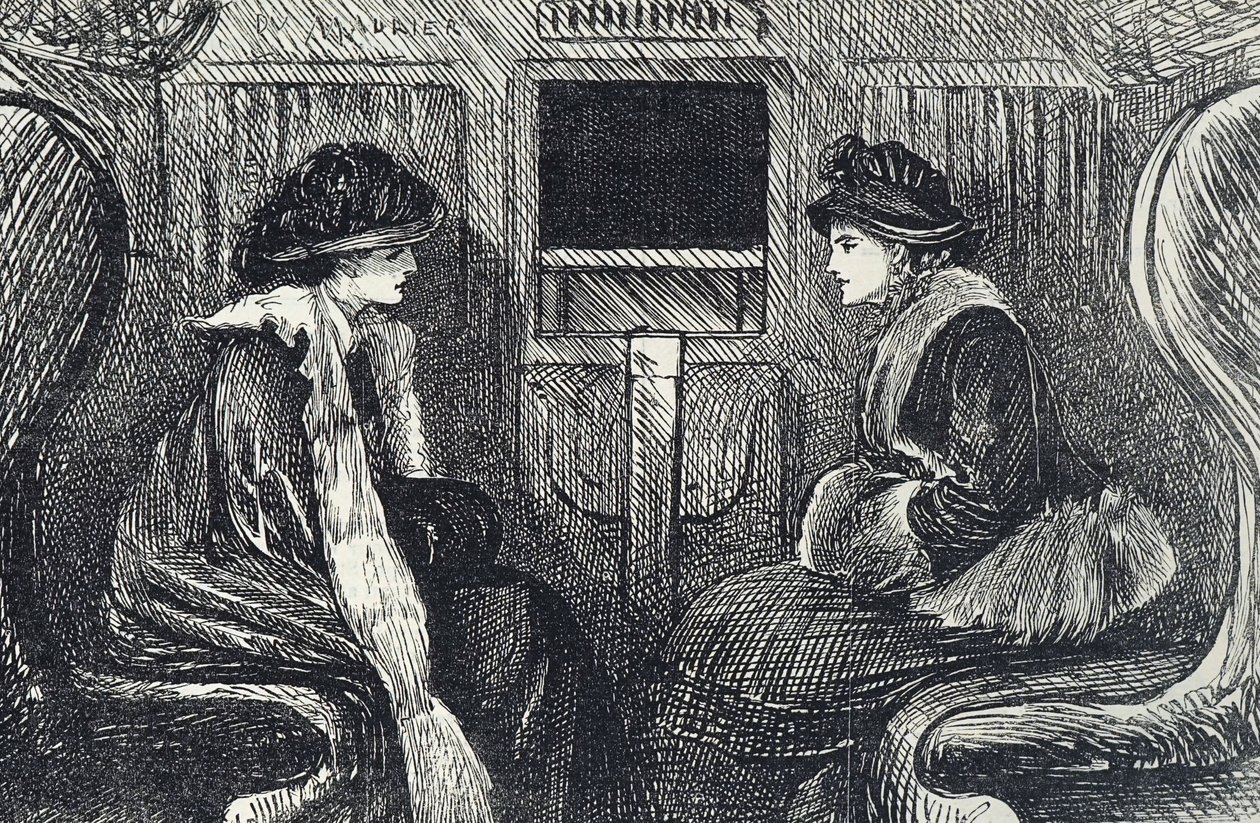 Cartone animato che raffigura passeggeri sulla metropolitana di Londra da George du Maurier