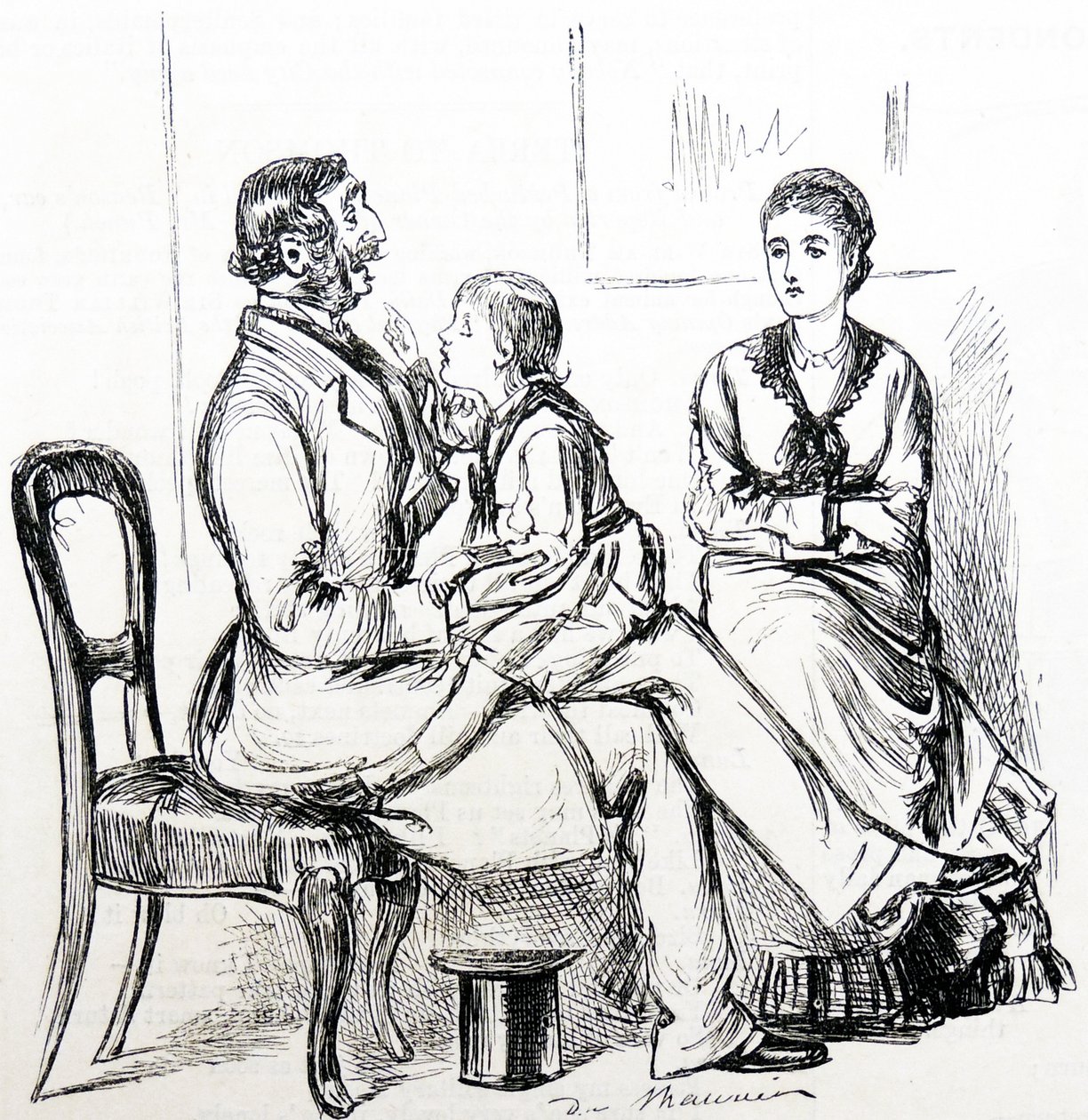 Bambino affascinato dalla gomma usata per fissare i denti falsi da George du Maurier