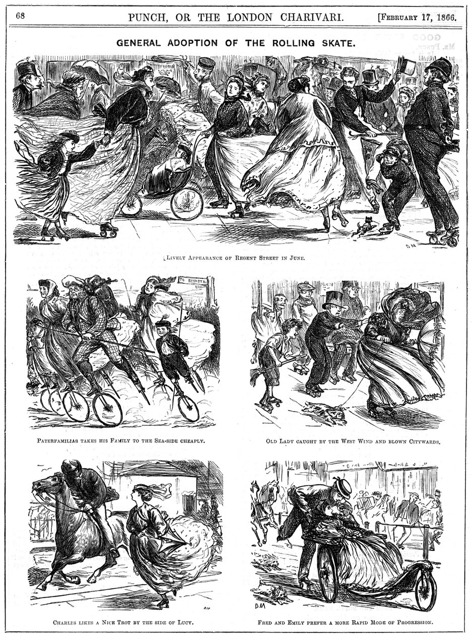 Adozione generale del pattino a rotelle. Cartoni animati di George du Maurier da Punch da George du Maurier