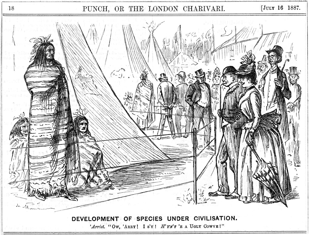 Il vecchio argomento evolutivo su Natura o Cultura. Sarebbe una persona coraggiosa quella che giungerebbe a una conclusione su questa prova. Cartone animato di George du Maurier da Punch, Londra da George du Maurier