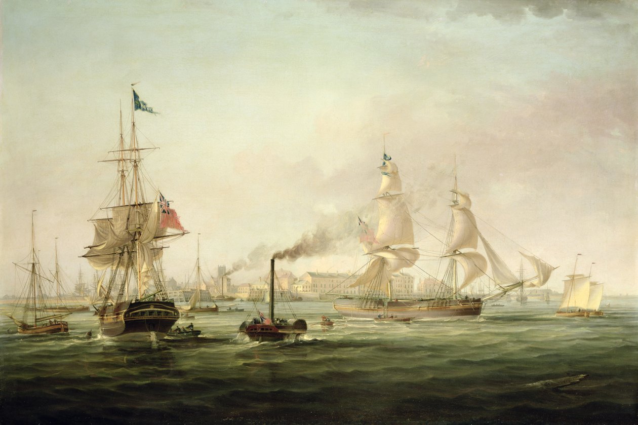 Veduta del porto di Hull con lo Spartan da George the Elder Chambers