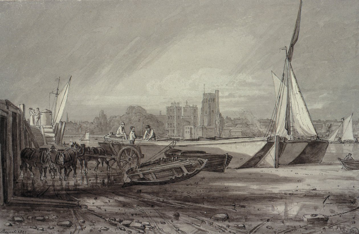 Palazzo di Lambeth e chiesa da Millbank da George the Younger Barret