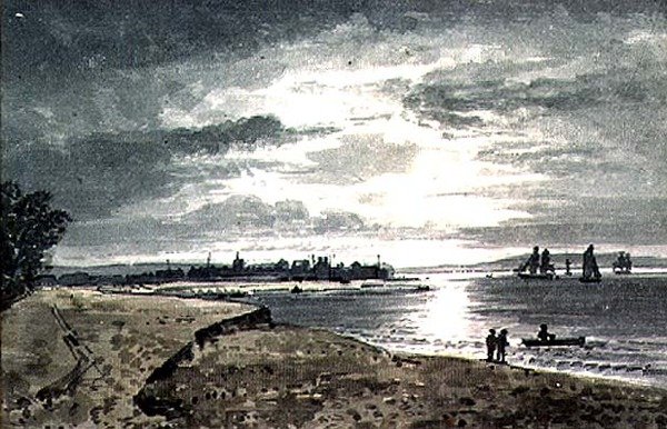 Vista del fiume Adur con New Shoreham in lontananza da George the Younger Barret