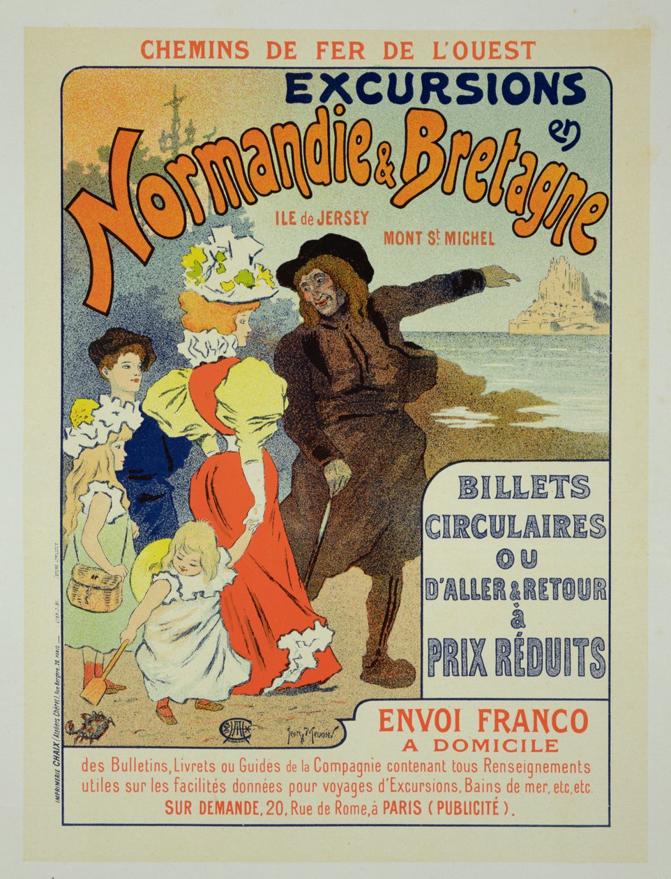 Riproduzione di un poster che pubblicizza escursioni in Normandia e Bretagna con la Western Railway Company, 1896 da Georges Meunier