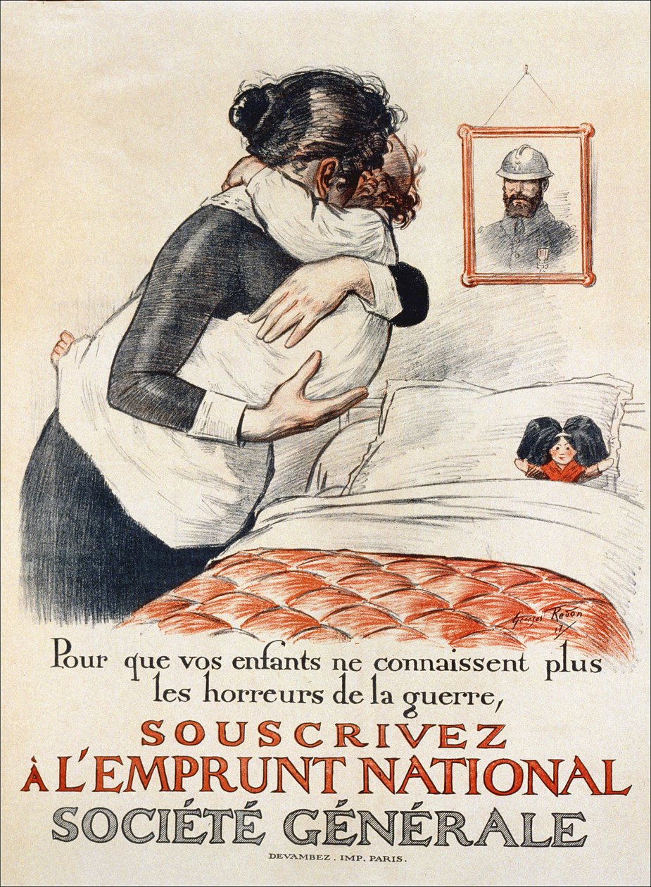 Per evitare che i vostri figli sperimentino gli orrori della guerra, sottoscrivete il prestito nazionale della Societe Generale - manifesto, 1917 da Georges Redon