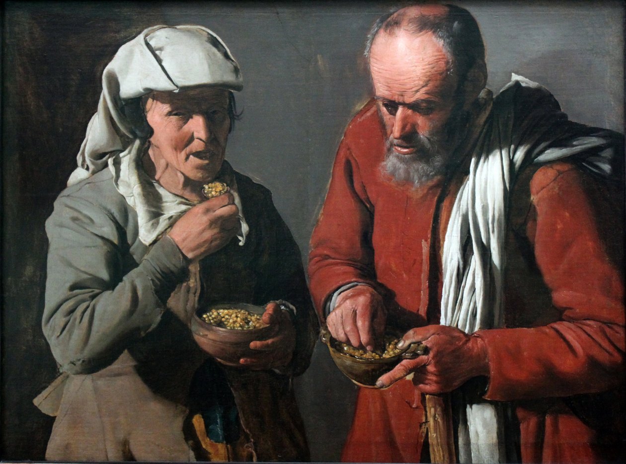 Coppia di contadini che mangia piselli da Georges de La Tour