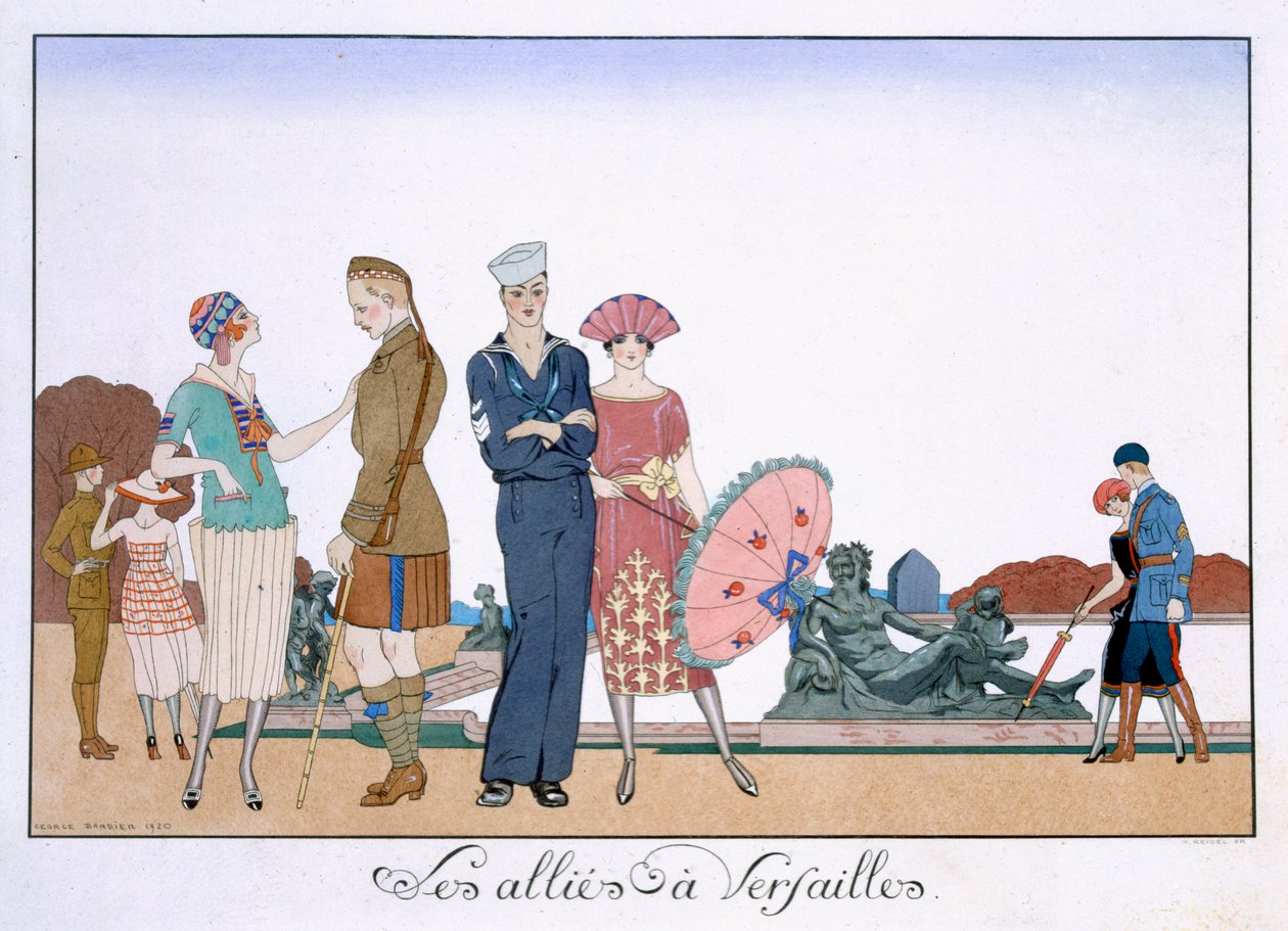Gli Alleati a Versailles, inciso da Henri Reidel da Georges (after) Barbier