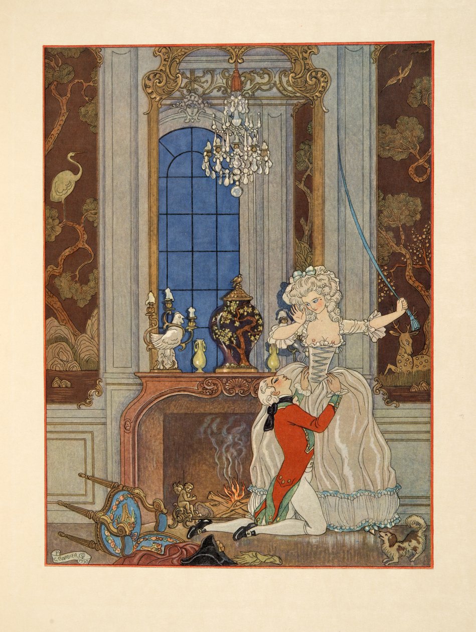 Danceny dichiara il suo amore a Cecile, illustrazione da 