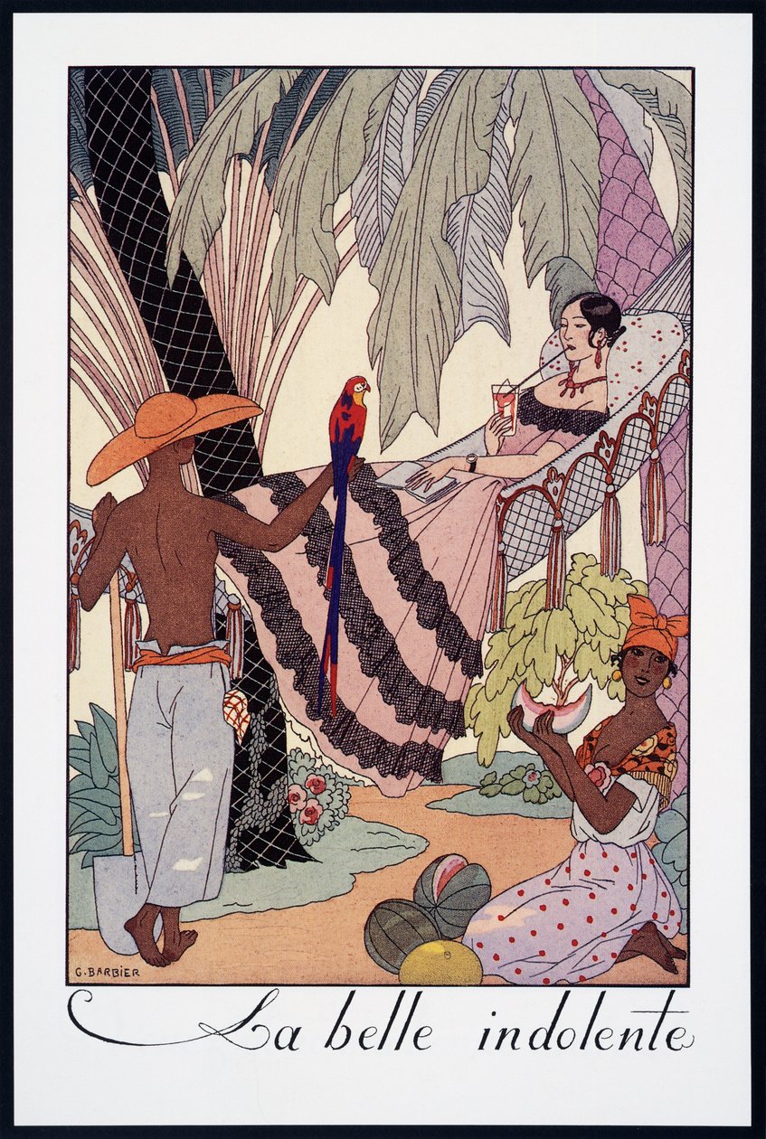 La Belle Indolente, litografia di George Barbier (1882-1932), da Falbalas et Fanfreluches, Almanach des Modes Presentes, Passees et Futures, Francia, 20° secolo da Georges Barbier