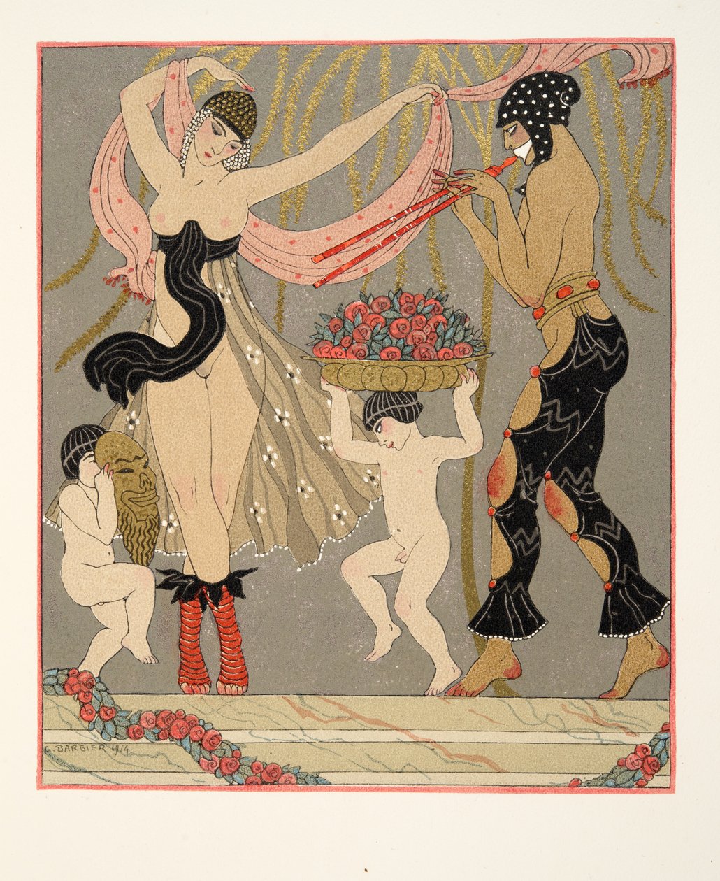 La Danse des Fleurs, illustrazione da Les Chansons de Bilitis, di Pierre Louys, pub. 1922 da Georges Barbier