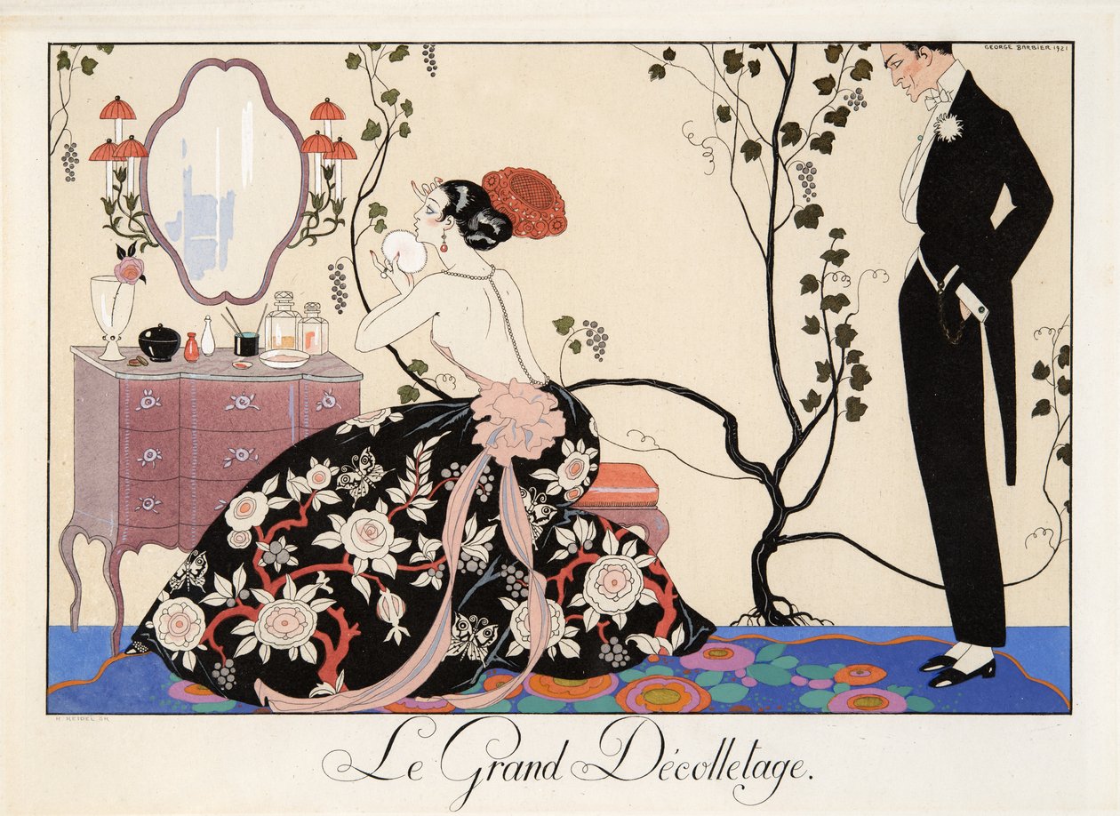 Le Grand Décolletage, incisione di H. Reidel da Georges Barbier
