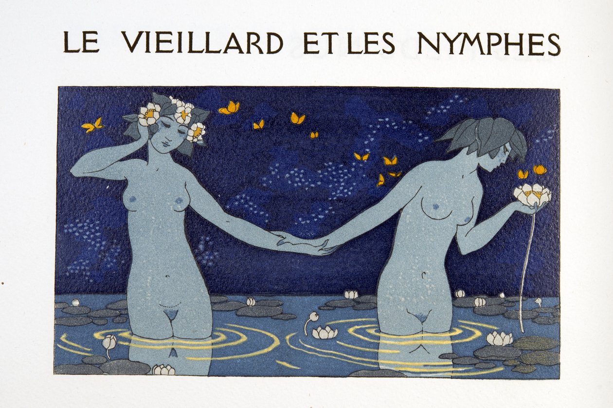 Le Vieillard et les Nymphes, illustrazione da Les Chansons de Bilitis, di Pierre Louys, pub. 1922 da Georges Barbier