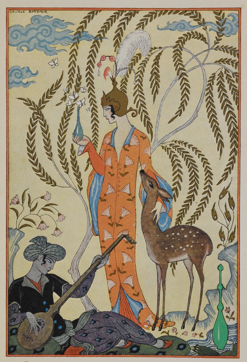 Persia. Una donna con un cerbiatto. Un musicista da Georges Barbier
