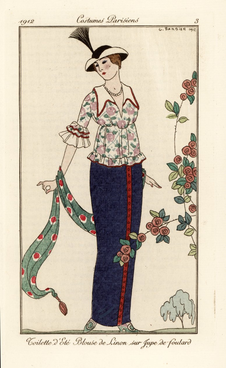 Abito estivo con camicetta di lino floreale e gonna foulard da Georges Barbier