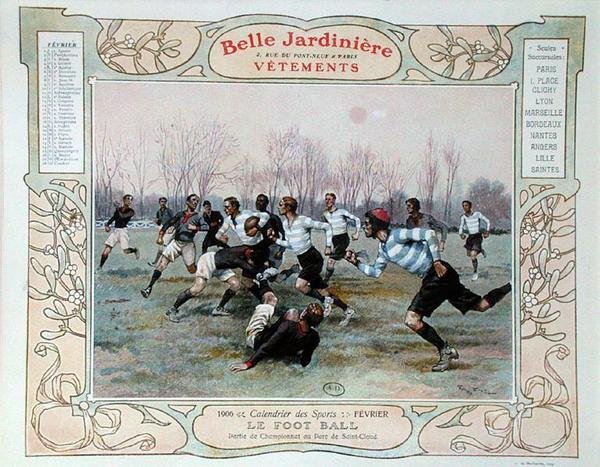 Rugby, illustrazione per febbraio da un calendario per il negozio di abbigliamento 