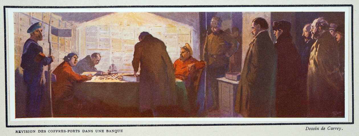 Dentro una cassaforte durante la Rivoluzione, da Histoire des Soviets, pub. 1922 da Georges Carrey