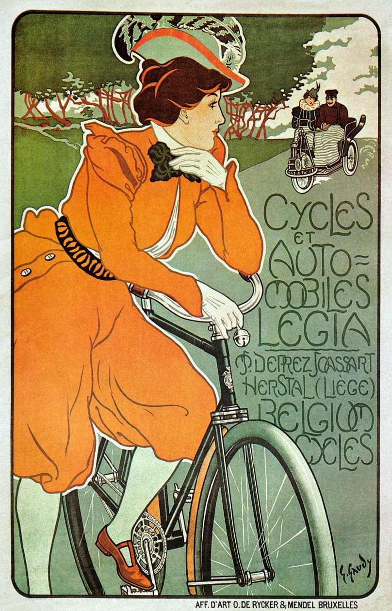 Poster pubblicitario delle biciclette Legia, Liegi, Belgio da Georges Gaudy