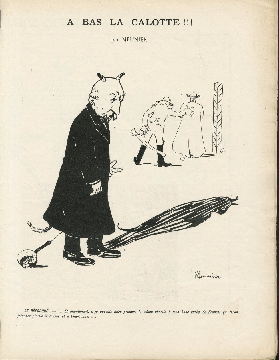 Illustrazione di Georges Meunier (1869-1934) in Le Panache, rivista realista illustrata, 20/01/04 - Realismo, Religione Fede - Combes Emile, Diavolo - Animalizzazione da Georges Meunier