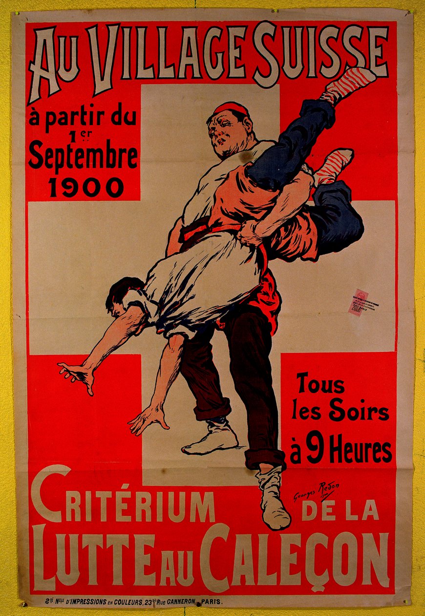 Poster pubblicitario per competizioni di wrestling nel Villaggio Svizzero, 1900 da Georges Redon