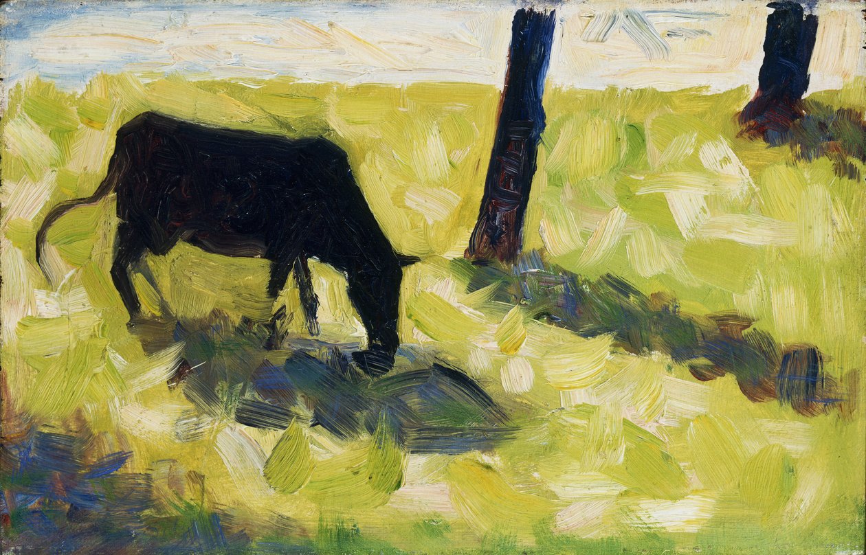 Mucca nera in un prato da Georges Seurat