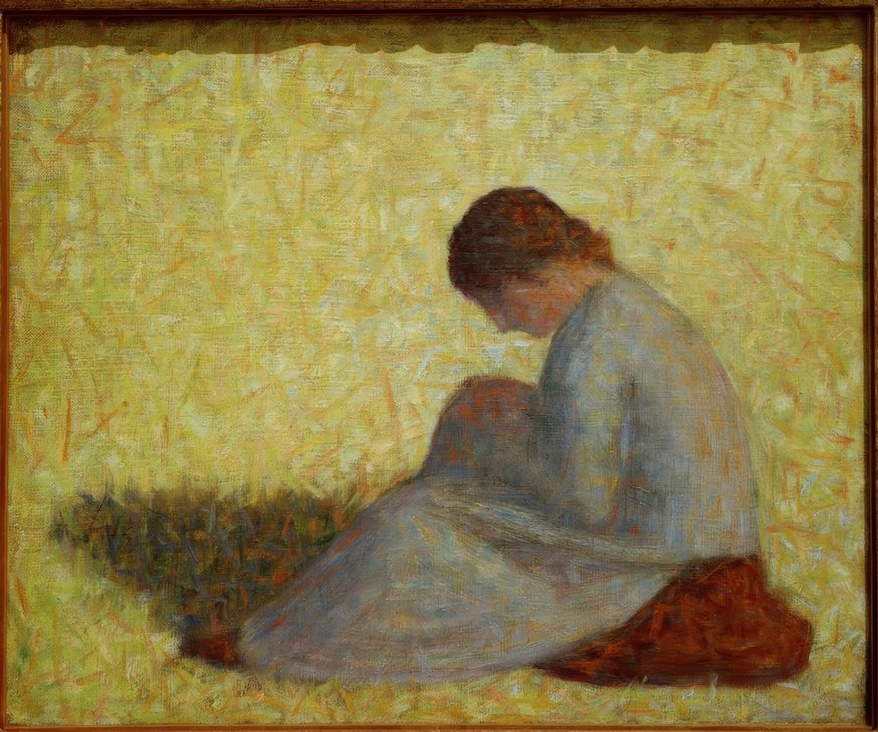 Contadina seduta nell
