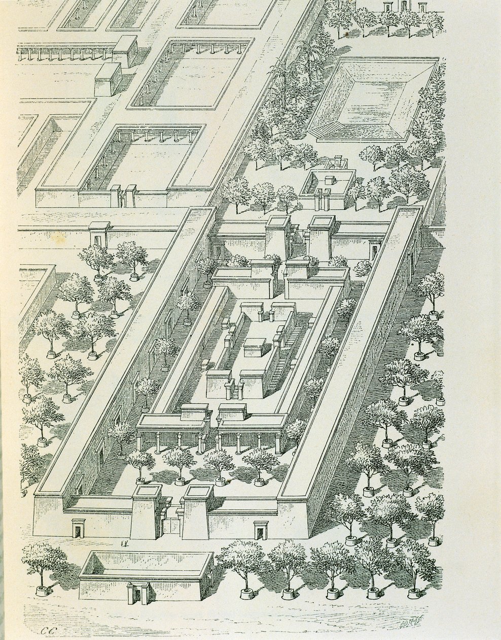 Incisione che raffigura una vista prospettica di un edificio a Tell el-Amarna di Georges Perrot e Charles Chipiez da Georges and Chipiez Charles Perrot