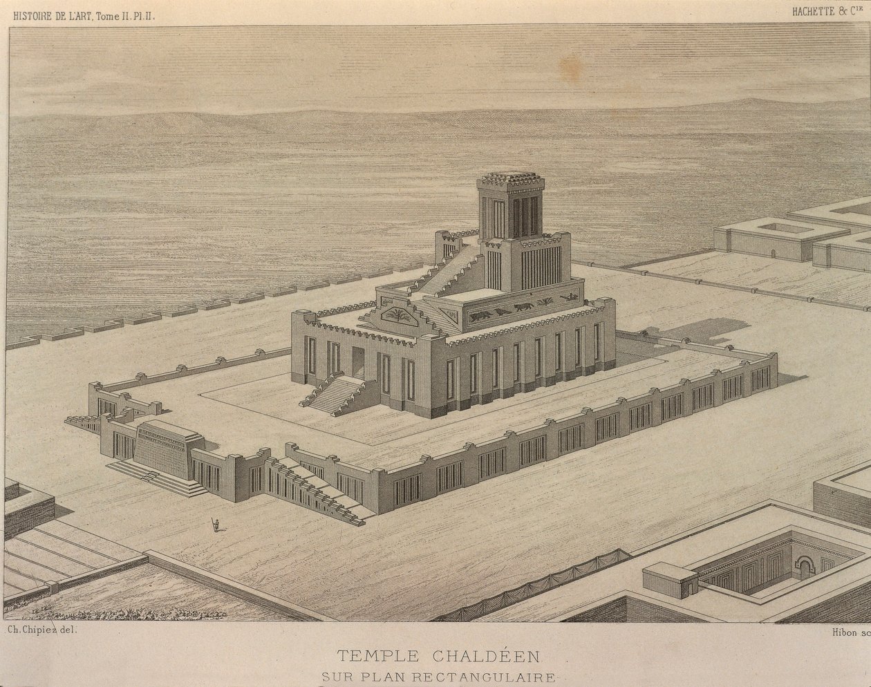 Ricostruzione di un tempio caldeo. Incisione da Georges Perrot e Charles Chipiez, Histoire de l
