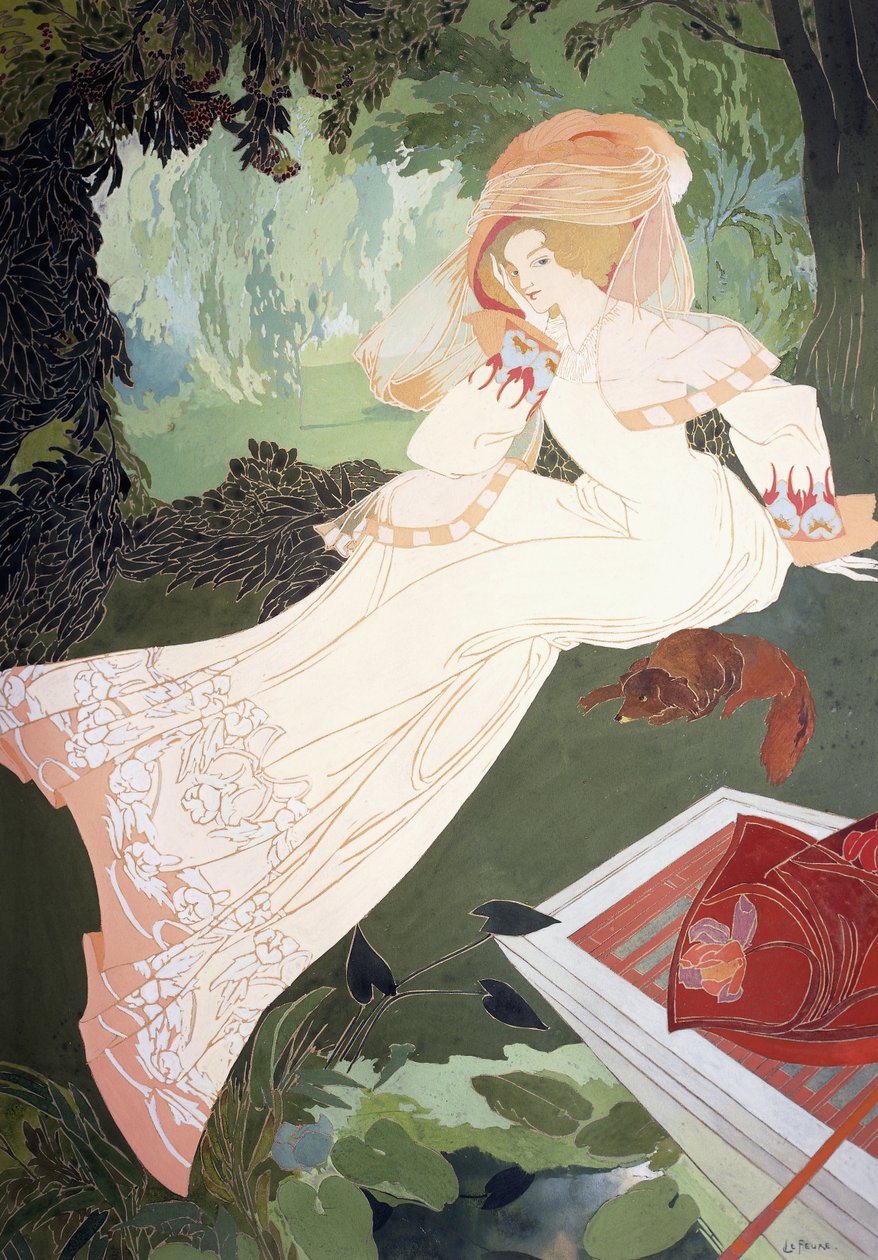 Una signora elegante con un cane da Georges de Feure
