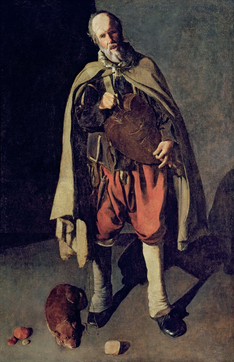 Il suonatore di ghironda con il suo cane, 1620s da Georges de La Tour