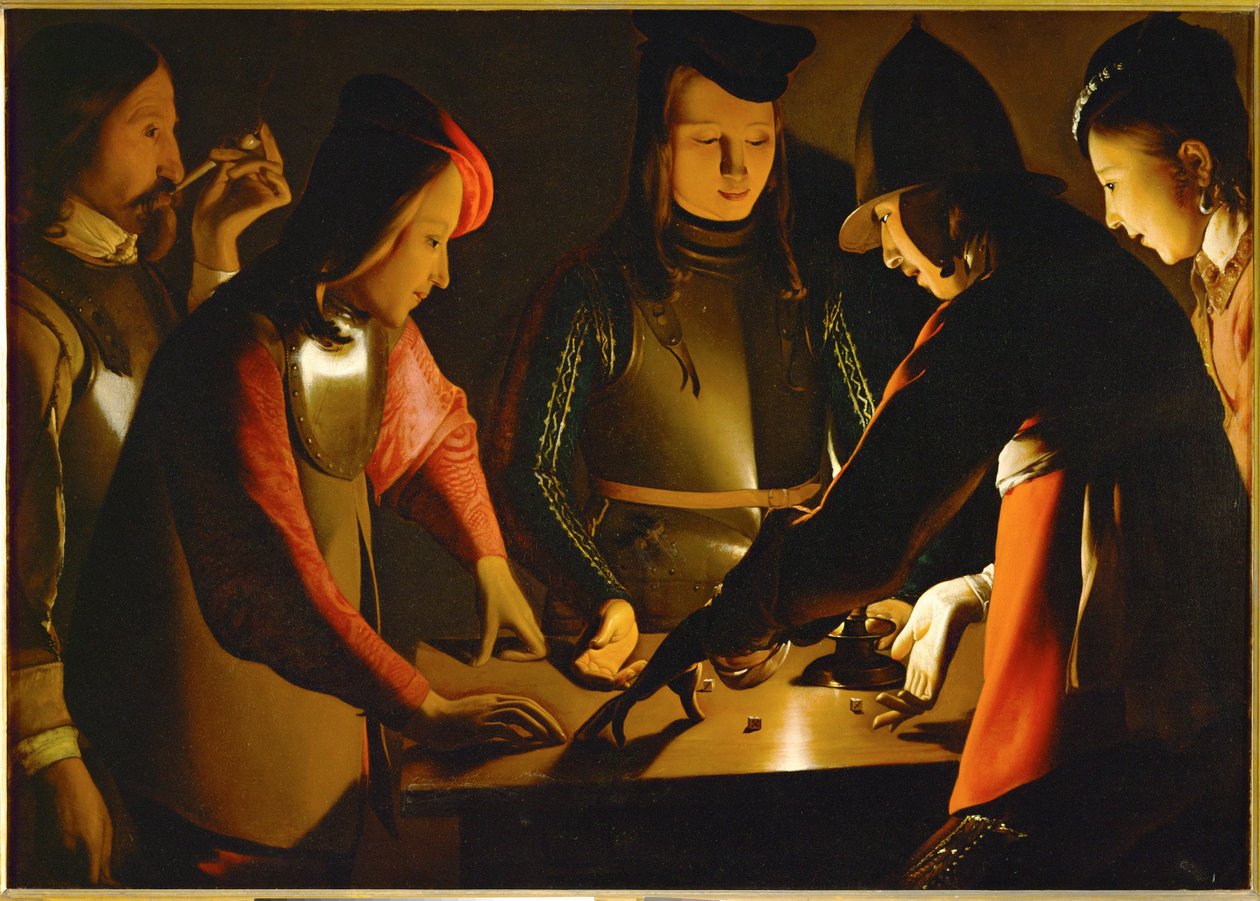 I giocatori di dadi (dipinto su tela) da Georges de la Tour