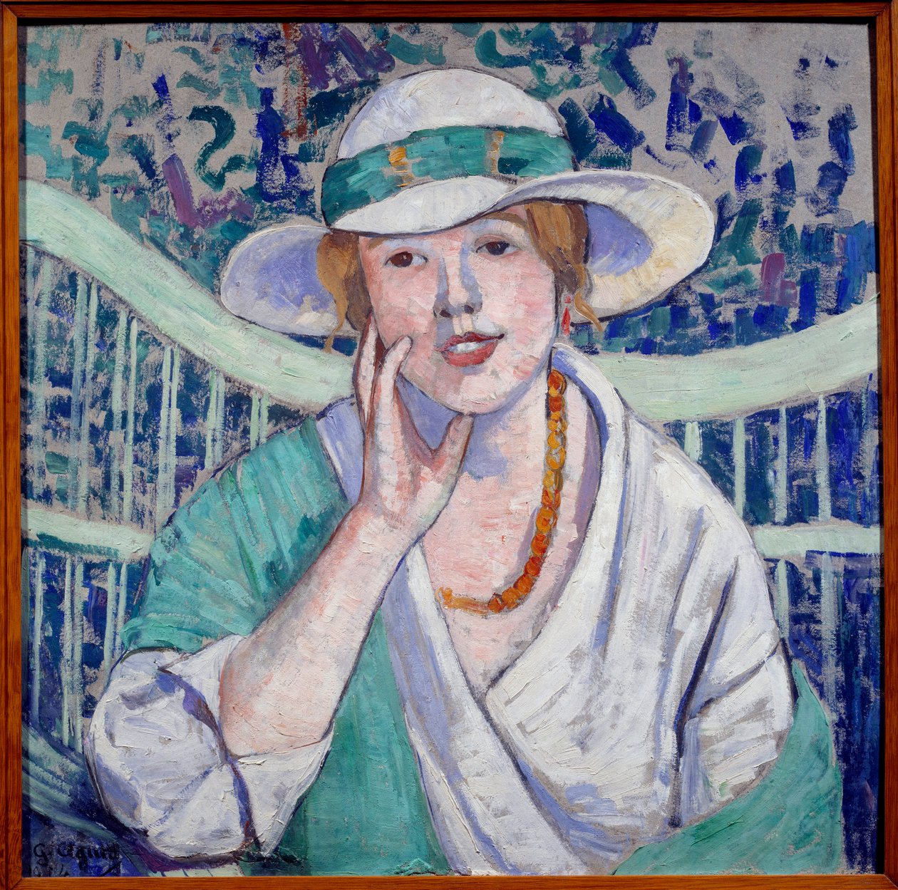 Ritratto di signora con cappello bianco e verde da Georgette Agutte
