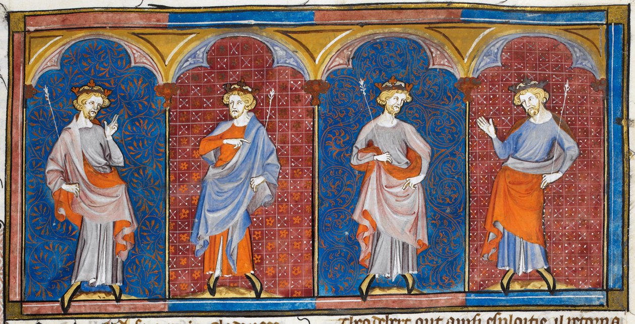 Clodomire, Childebert, Teodorico e Clothaire, da Chroniques de France ou de St Denis, XIV secolo (22093692824) da Georgia Levan Ramishvili from Tbilisi