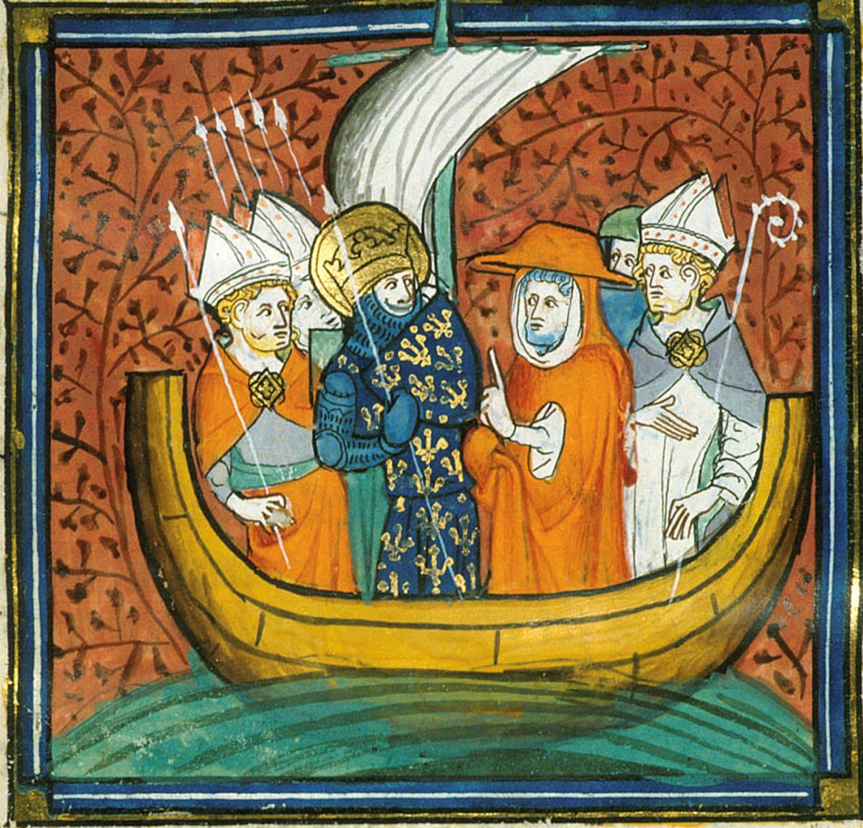 Consiglio a bordo di una nave, da Chroniques de France ou de St Denis, XIV secolo (22528511880) da Georgia Levan Ramishvili from Tbilisi