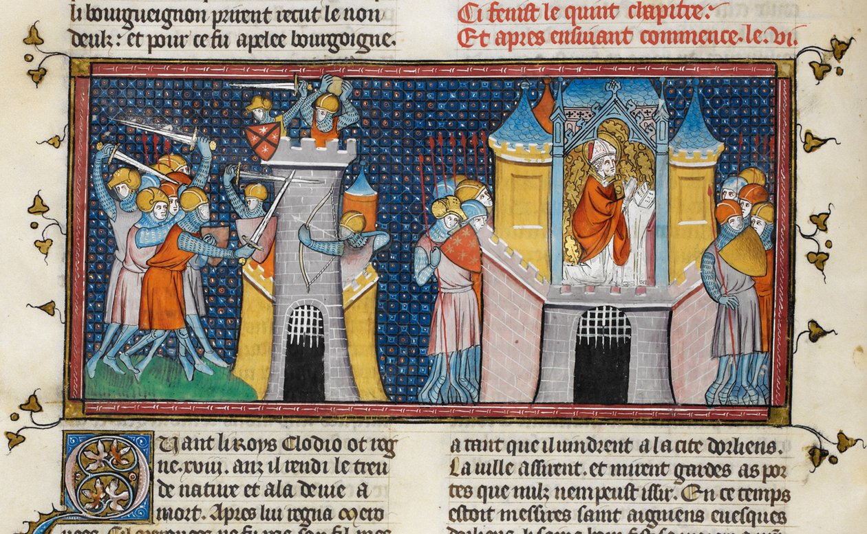 Saccheggio degli Unni a Orleans, preghiera di Agnano, da Chroniques de France ou de St Denis, XIV secolo (22716441545) da Georgia Levan Ramishvili from Tbilisi