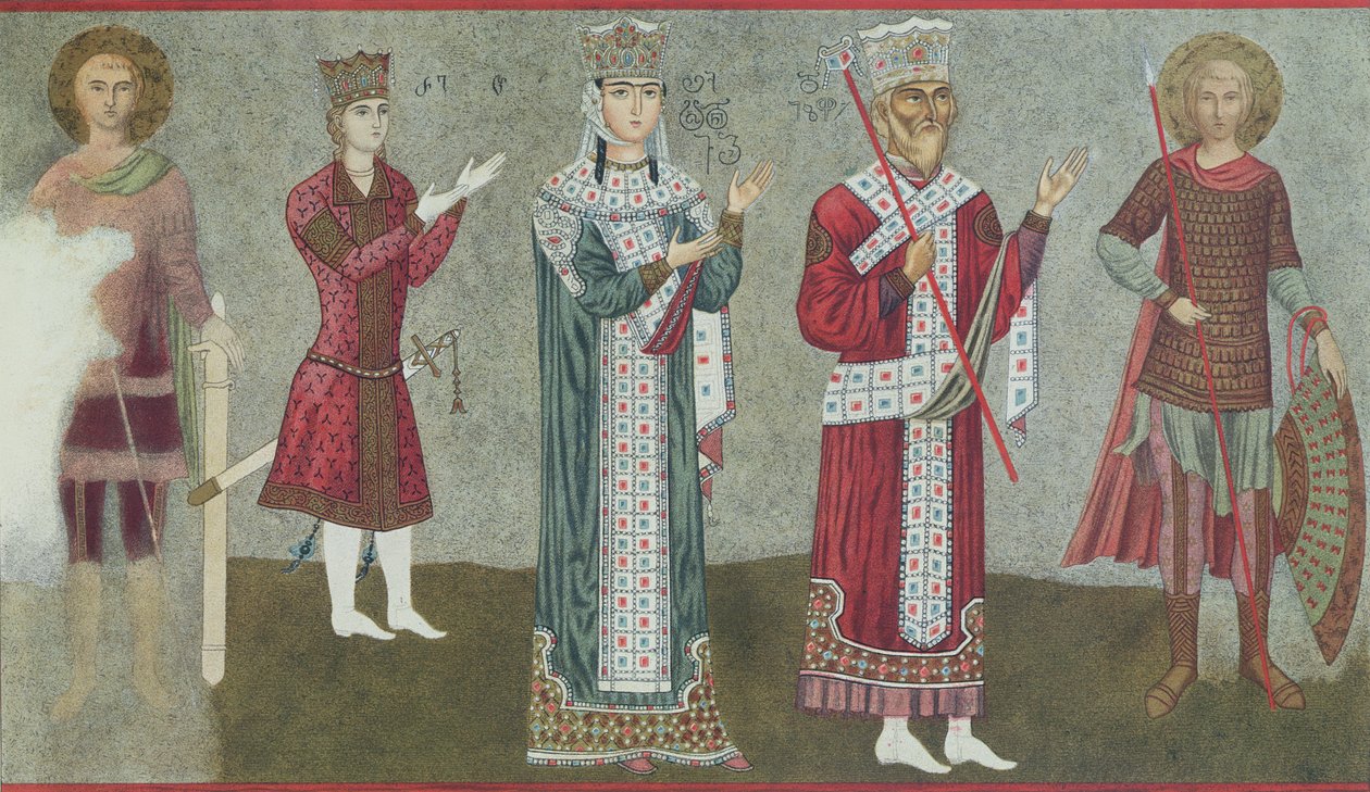 Copia di un affresco raffigurante la Regina Thamar (1184-1213) e suo padre Re Grigori III (1156-1184) da Georgian School