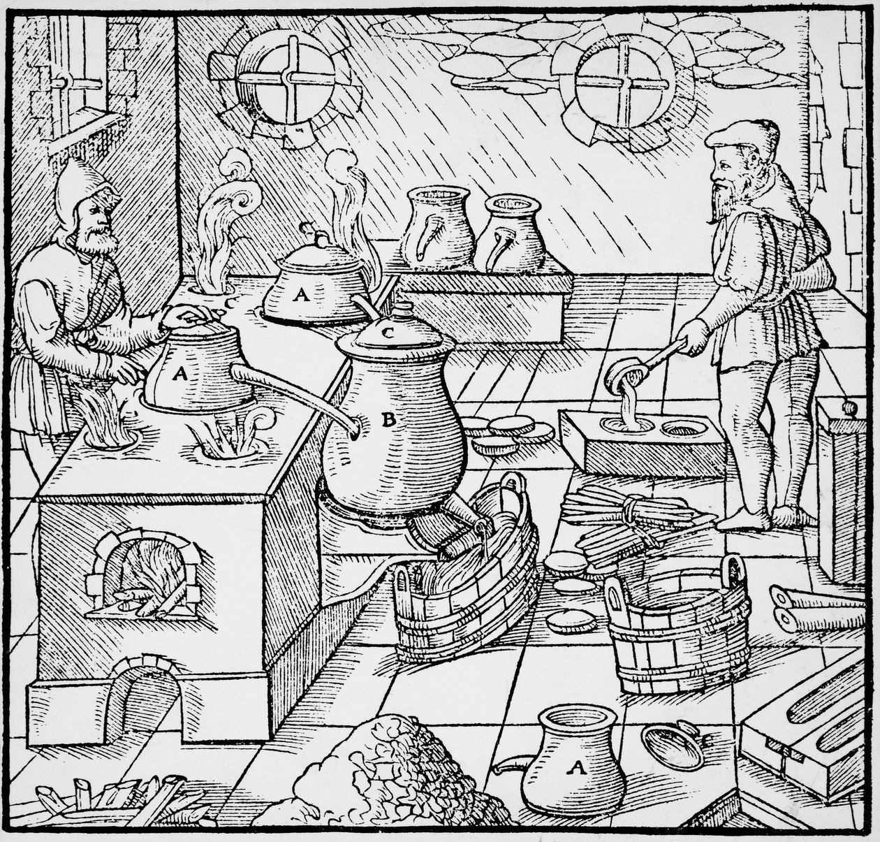 Incisione da De re metallica, di Georg Pawer o Georgius Agricola, pubblicato a Basilea da Georgius Agricola