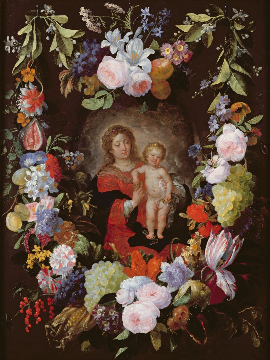 La Vergine e il Bambino con una ghirlanda di fiori da Gerard Seghers