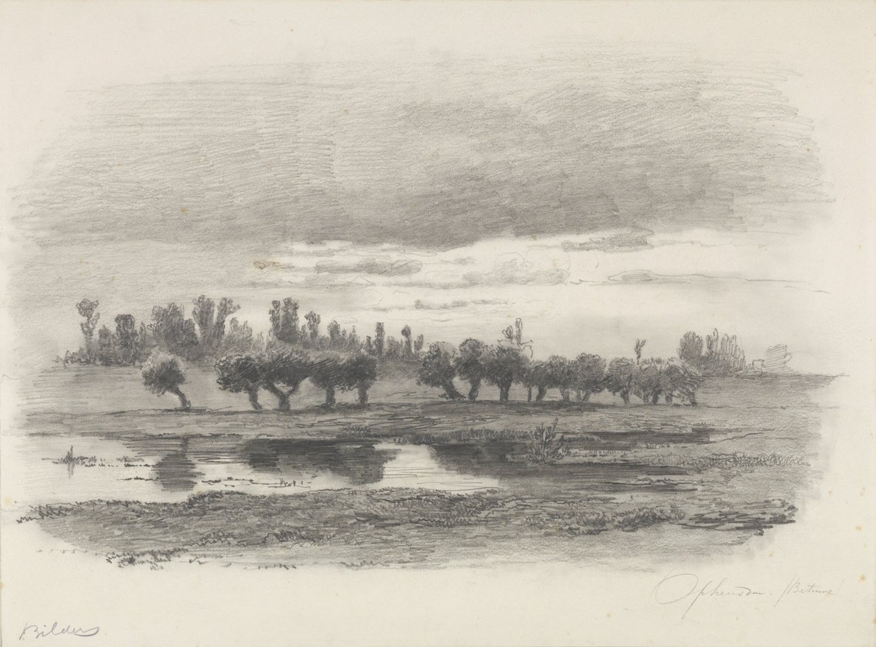 Veduta delle pianure alluvionali presso Opheusden nella Betuwe, disegno da Gerard Bilders